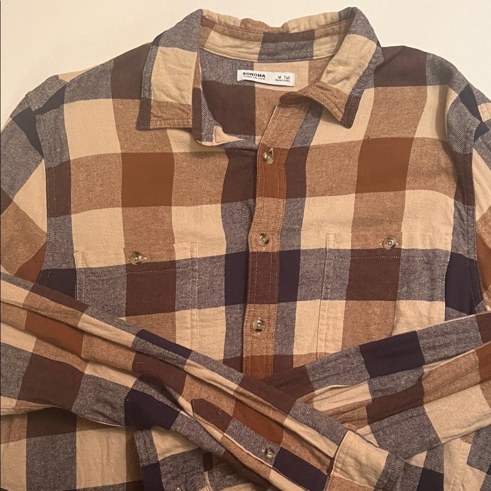 Men's Plaid Shirt - Brown and Cream